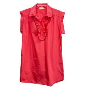 STARK X Women's Dress M Pink Ruffle Collar Knee Length Cotton Cap SleeveCoastal